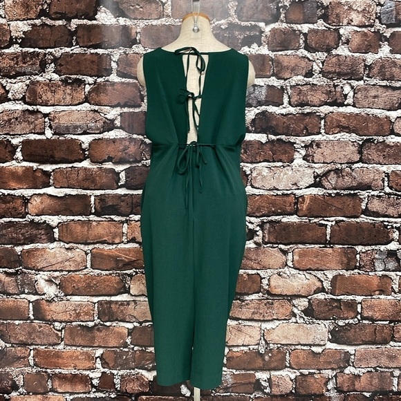 Simple Retro Dress Womens Large Green V-Neck Midi Sleeveless Open Back - Picture 11 of 17